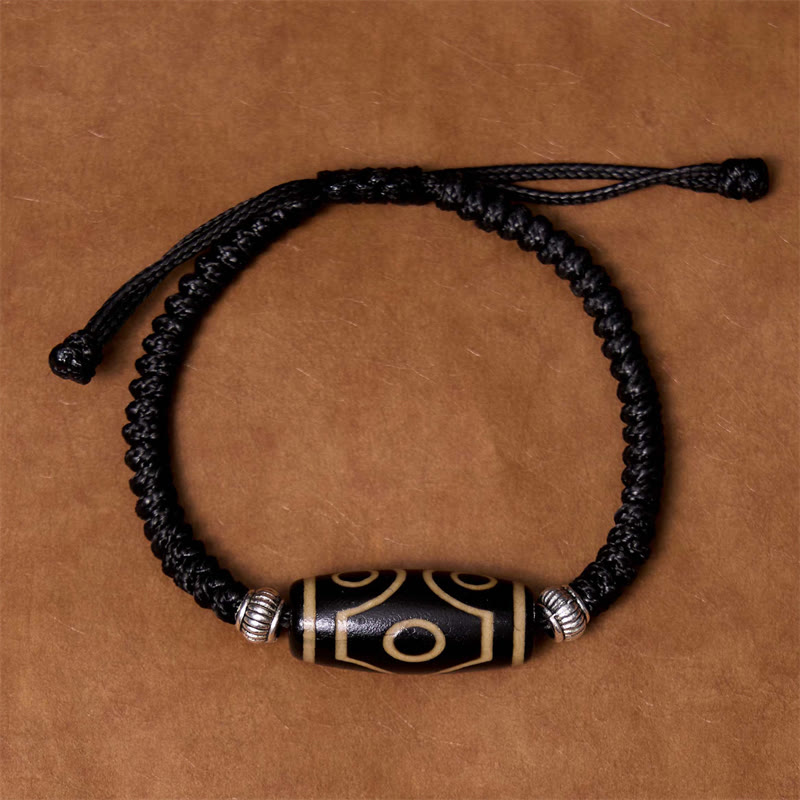 Wear FengShui Tibetan Nine-Eye Dzi Bead Three-eyed Dzi Bead Wealth Protection Rope Bracelet