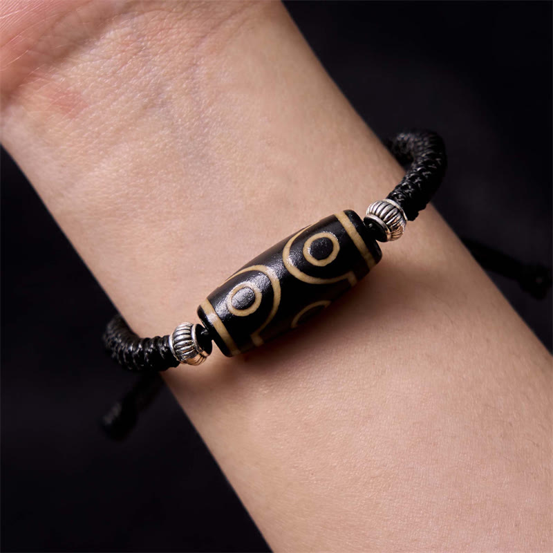 Wear FengShui Tibetan Nine-Eye Dzi Bead Three-eyed Dzi Bead Wealth Protection Rope Bracelet