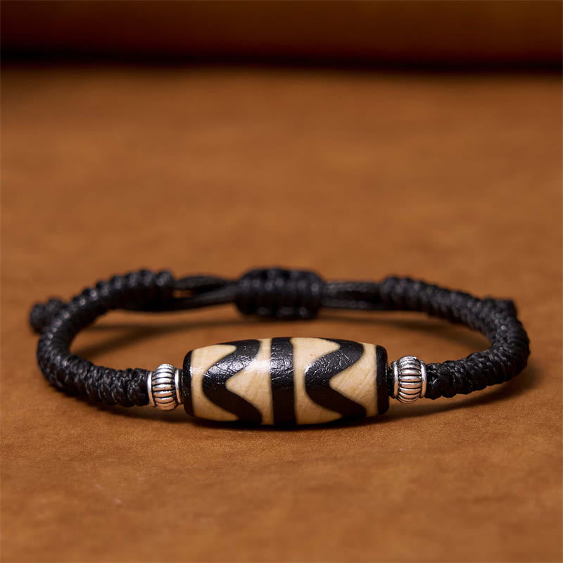 Wear FengShui Tibetan Nine-Eye Dzi Bead Three-eyed Dzi Bead Wealth Protection Rope Bracelet