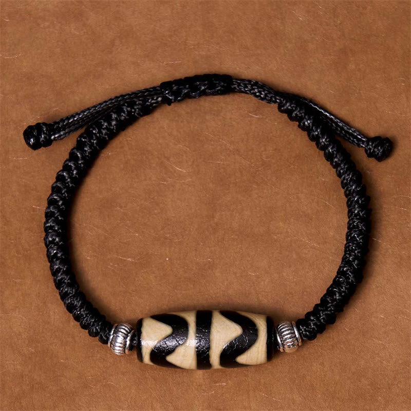 Wear FengShui Tibetan Nine-Eye Dzi Bead Three-eyed Dzi Bead Wealth Protection Rope Bracelet