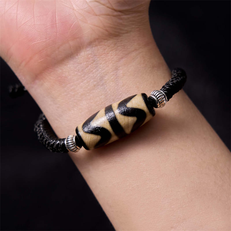 Wear FengShui Tibetan Nine-Eye Dzi Bead Three-eyed Dzi Bead Wealth Protection Rope Bracelet