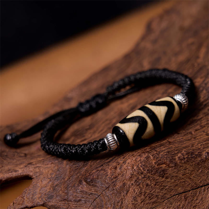 Wear FengShui Tibetan Nine-Eye Dzi Bead Three-eyed Dzi Bead Wealth Protection Rope Bracelet