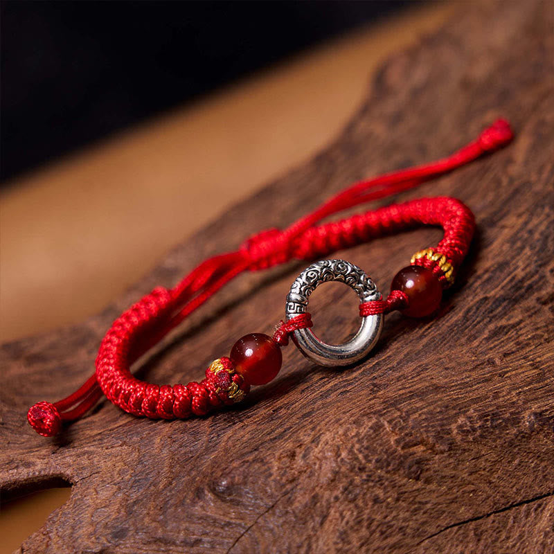 Wear FengShui 925 Sterling Silver Plated Copper Peace Buckle Protection Braided String Bracelet