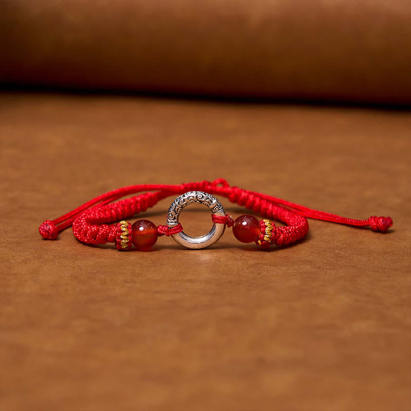 Wear FengShui 925 Sterling Silver Plated Copper Peace Buckle Protection Braided String Bracelet