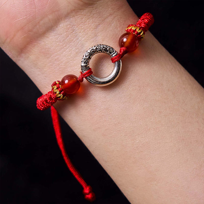 Wear FengShui 925 Sterling Silver Plated Copper Peace Buckle Protection Braided String Bracelet