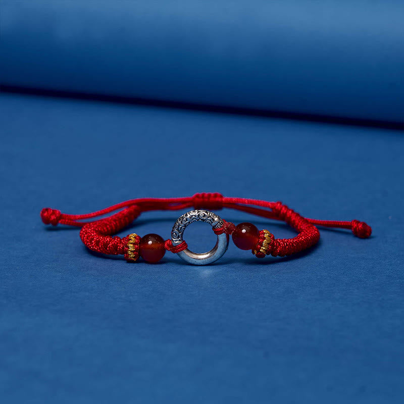 Wear FengShui 925 Sterling Silver Plated Copper Peace Buckle Protection Braided String Bracelet