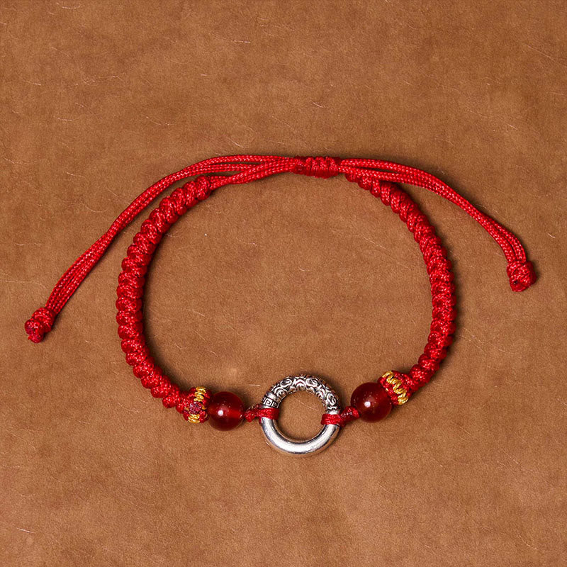 Wear FengShui 925 Sterling Silver Plated Copper Peace Buckle Protection Braided String Bracelet