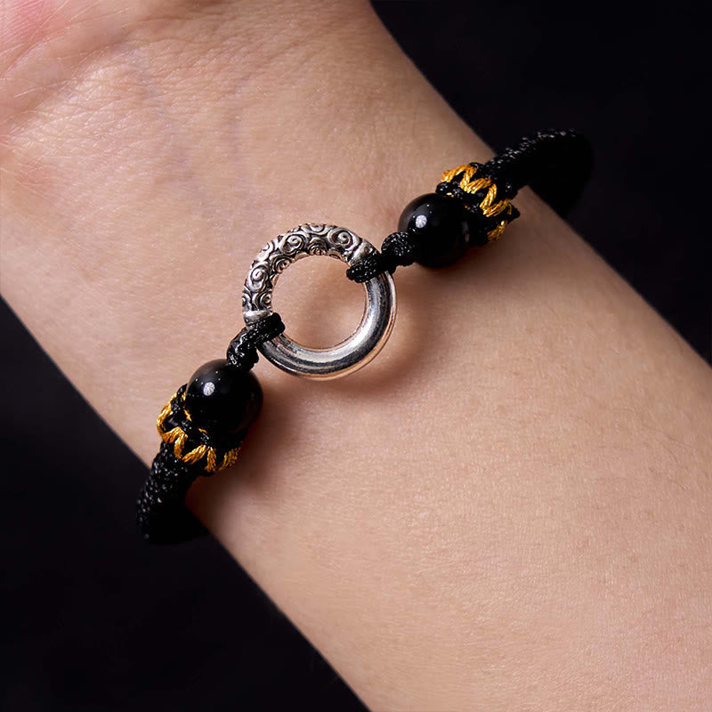 Wear FengShui 925 Sterling Silver Plated Copper Peace Buckle Protection Braided String Bracelet