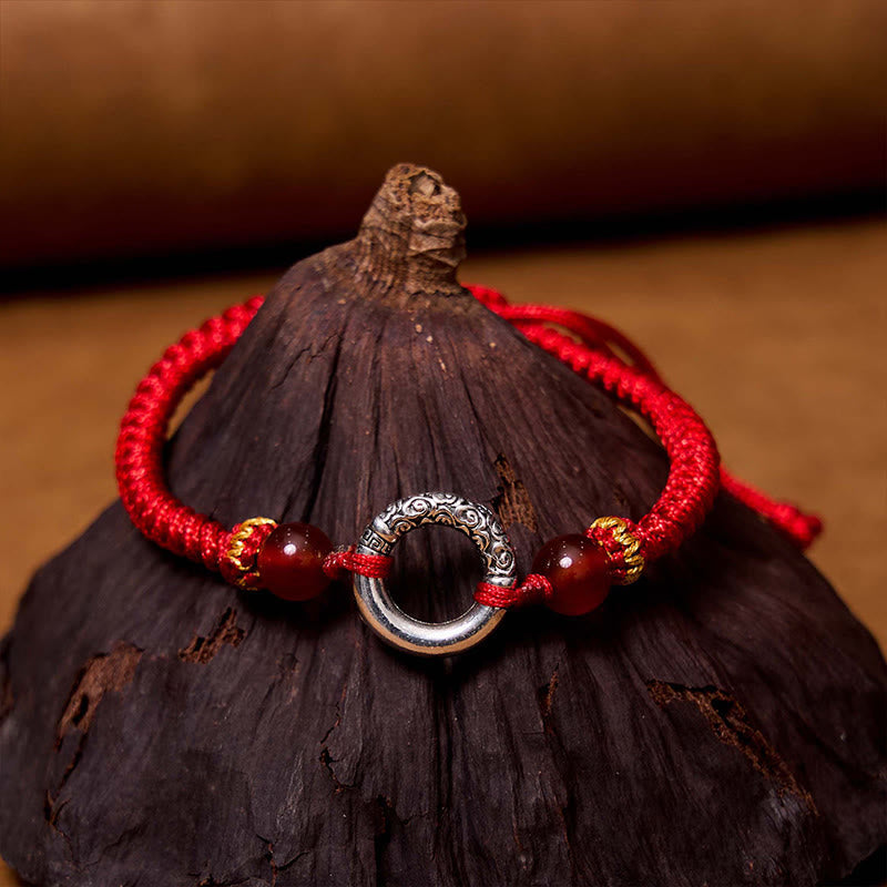 Wear FengShui 925 Sterling Silver Plated Copper Peace Buckle Protection Braided String Bracelet