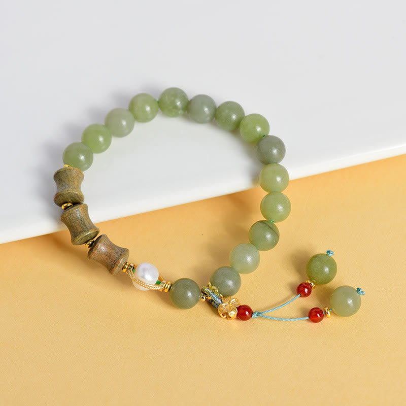 Wear FengShui Jade Sandalwood Bamboo Pearl Prosperity Bracelet