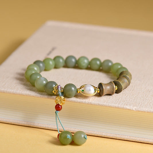 Wear FengShui Jade Sandalwood Bamboo Pearl Prosperity Bracelet