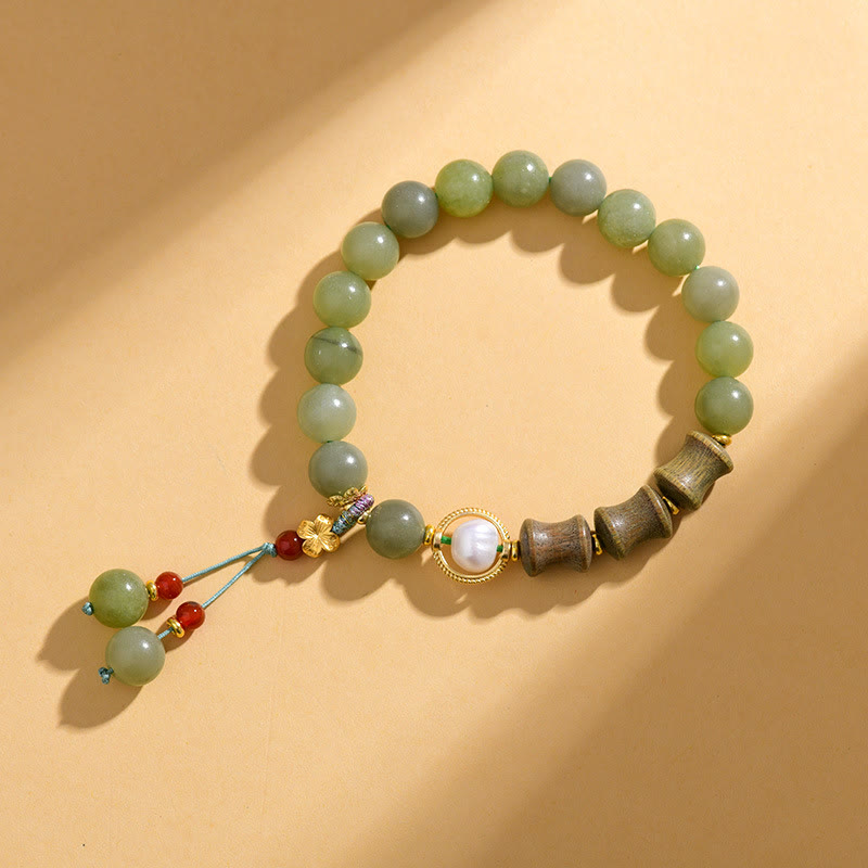 Wear FengShui Jade Sandalwood Bamboo Pearl Prosperity Bracelet