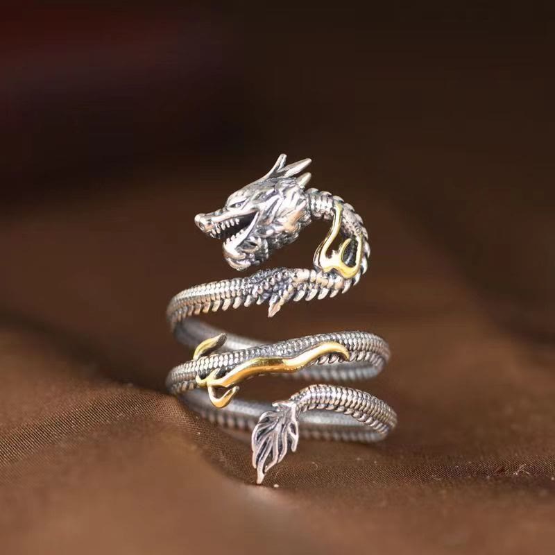 Wear FengShui Vintage Dragon Pattern Protection Ring