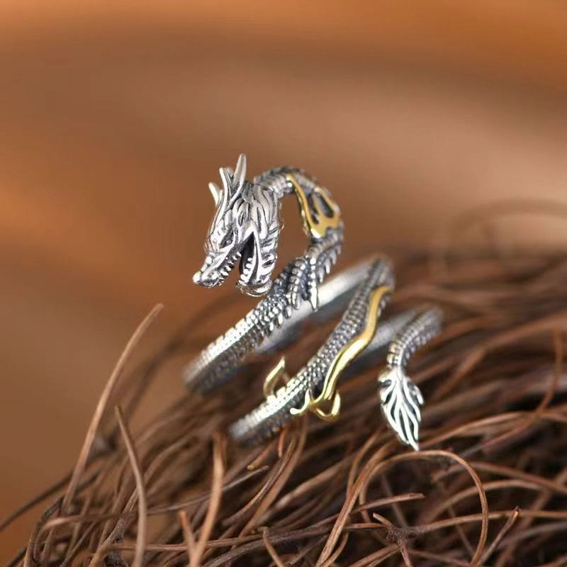 Wear FengShui Vintage Dragon Pattern Protection Ring