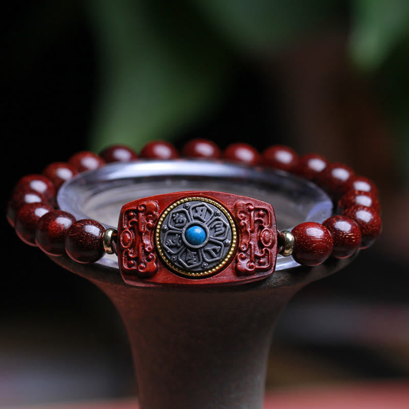 Wear FengShui Small Leaf Red Sandalwood Green Sandalwood Six True Words Peace Bracelet