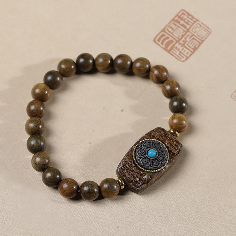 Wear FengShui Small Leaf Red Sandalwood Green Sandalwood Six True Words Peace Bracelet