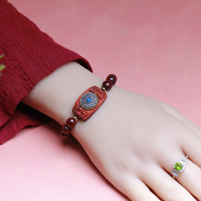 Wear FengShui Small Leaf Red Sandalwood Green Sandalwood Six True Words Peace Bracelet