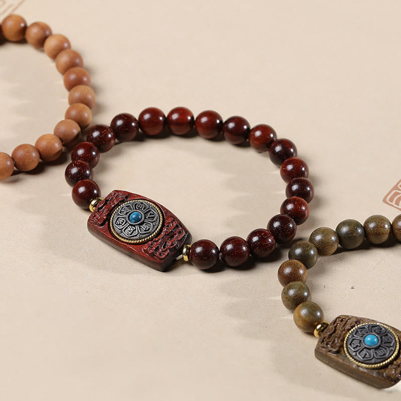 Wear FengShui Small Leaf Red Sandalwood Green Sandalwood Six True Words Peace Bracelet