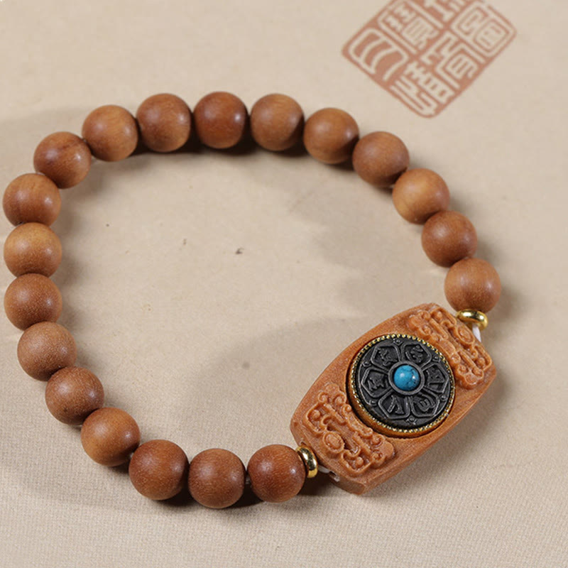 Wear FengShui Small Leaf Red Sandalwood Green Sandalwood Six True Words Peace Bracelet