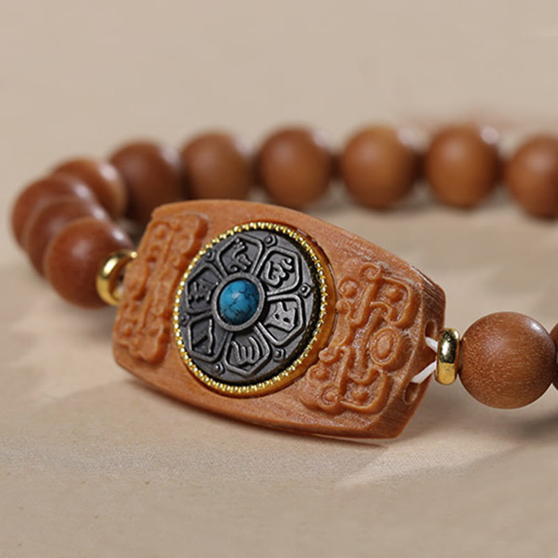 Wear FengShui Small Leaf Red Sandalwood Green Sandalwood Six True Words Peace Bracelet