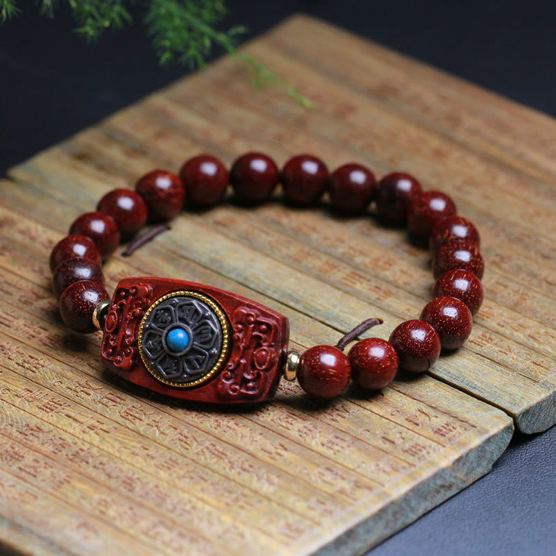 Wear FengShui Small Leaf Red Sandalwood Green Sandalwood Six True Words Peace Bracelet