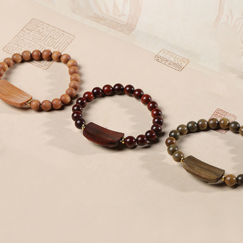 Wear FengShui Small Leaf Red Sandalwood Green Sandalwood Six True Words Peace Bracelet