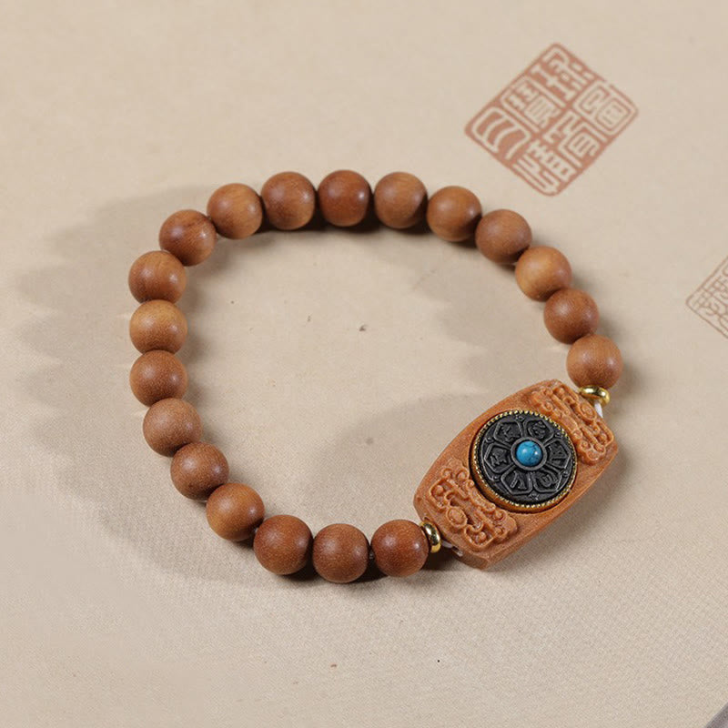 Wear FengShui Small Leaf Red Sandalwood Green Sandalwood Six True Words Peace Bracelet