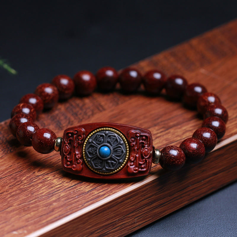 Wear FengShui Small Leaf Red Sandalwood Green Sandalwood Six True Words Peace Bracelet