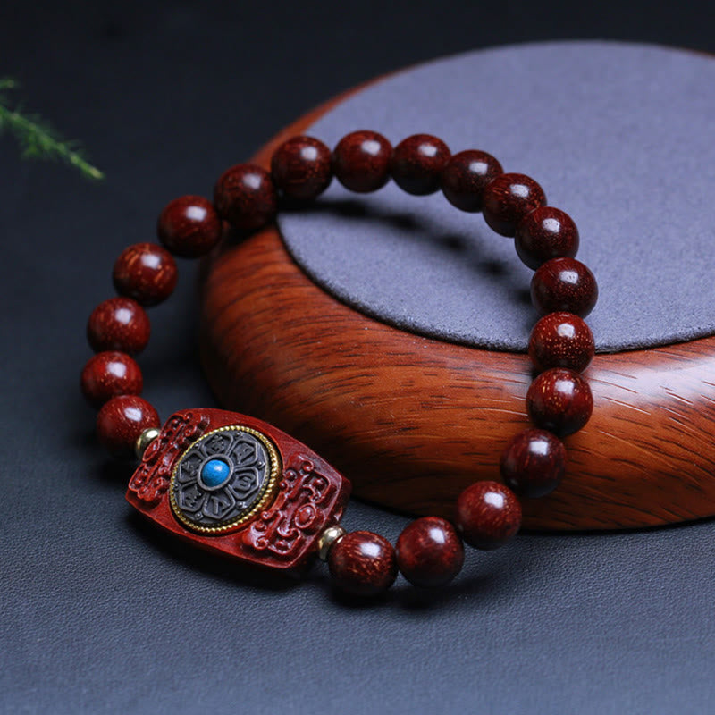 Wear FengShui Small Leaf Red Sandalwood Green Sandalwood Six True Words Peace Bracelet