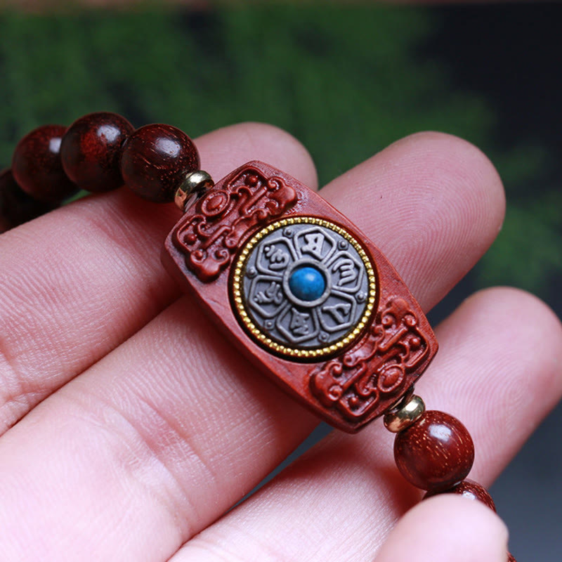 Wear FengShui Small Leaf Red Sandalwood Green Sandalwood Six True Words Peace Bracelet