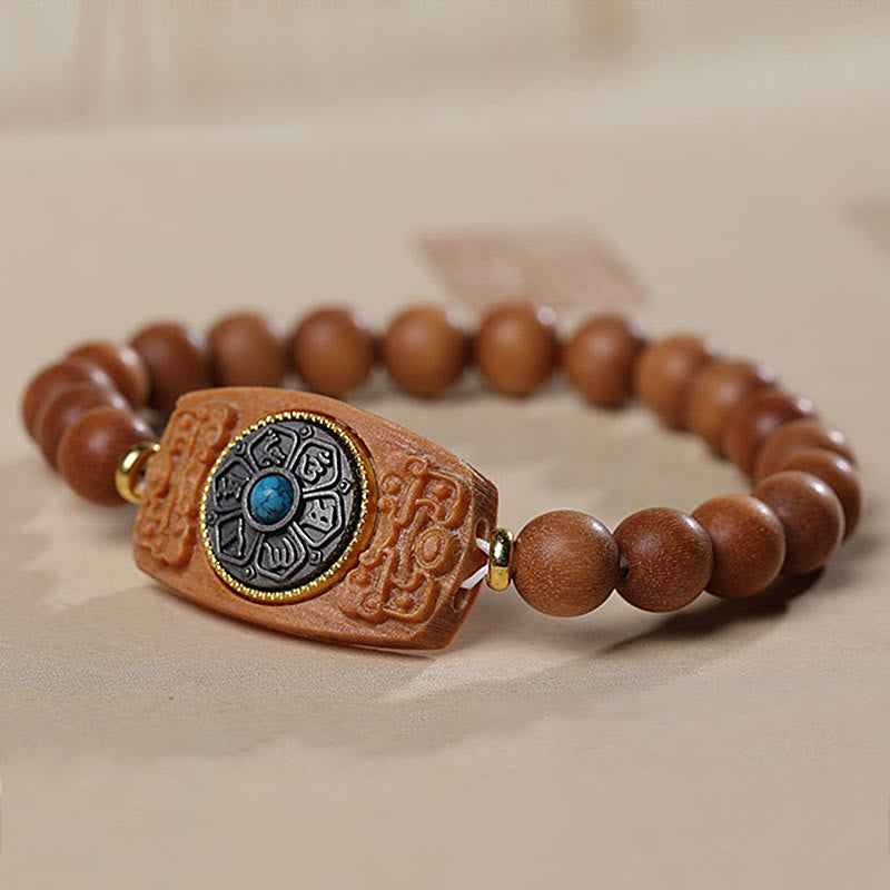 Wear FengShui Small Leaf Red Sandalwood Green Sandalwood Six True Words Peace Bracelet
