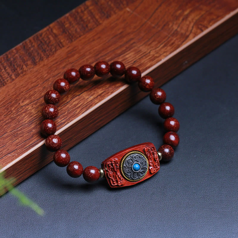 Wear FengShui Small Leaf Red Sandalwood Green Sandalwood Six True Words Peace Bracelet
