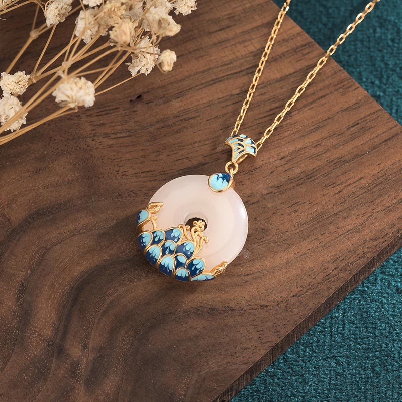 Wear FengShui White Jade Peace Buckle Mountains And Sea Luck Necklace Pendant