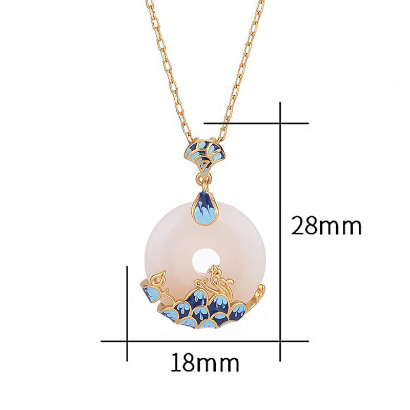 Wear FengShui White Jade Peace Buckle Mountains And Sea Luck Necklace Pendant
