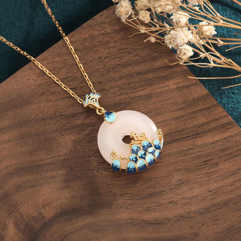 Wear FengShui White Jade Peace Buckle Mountains And Sea Luck Necklace Pendant
