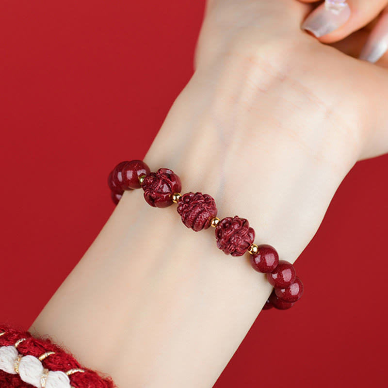 Wear FengShui Chinese Zodiac Cinnabar Keep Away Evil Spirits Blessing Bracelet