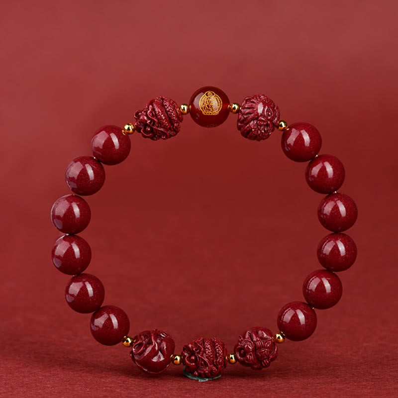 Wear FengShui Chinese Zodiac Cinnabar Keep Away Evil Spirits Blessing Bracelet