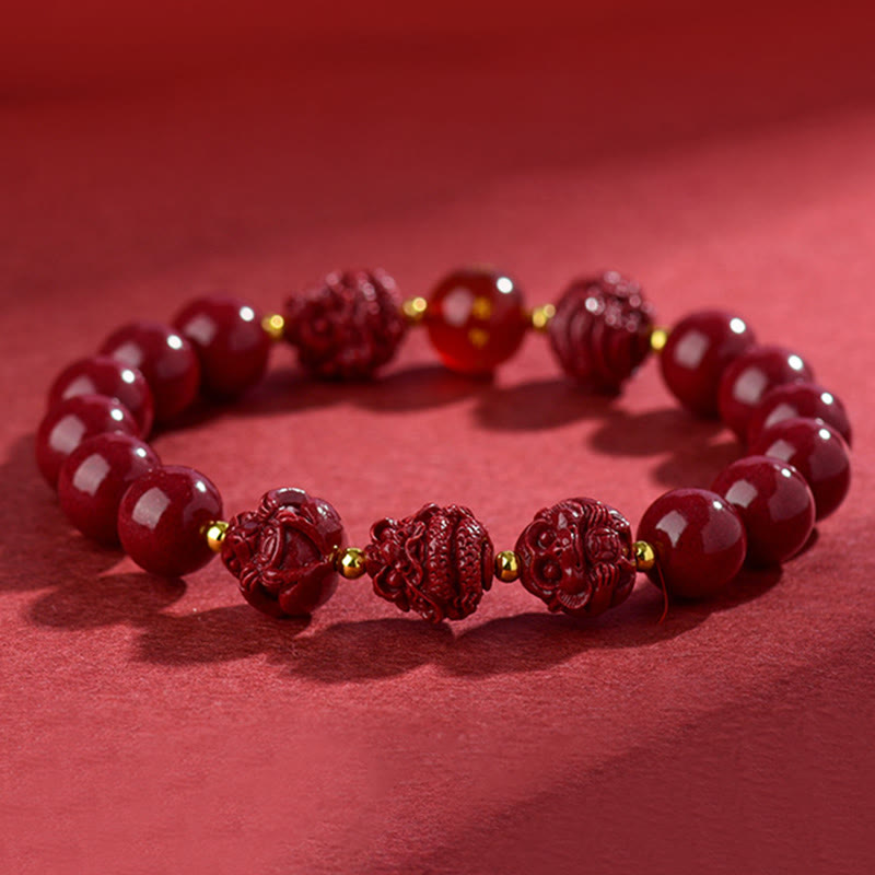 Wear FengShui Chinese Zodiac Cinnabar Keep Away Evil Spirits Blessing Bracelet