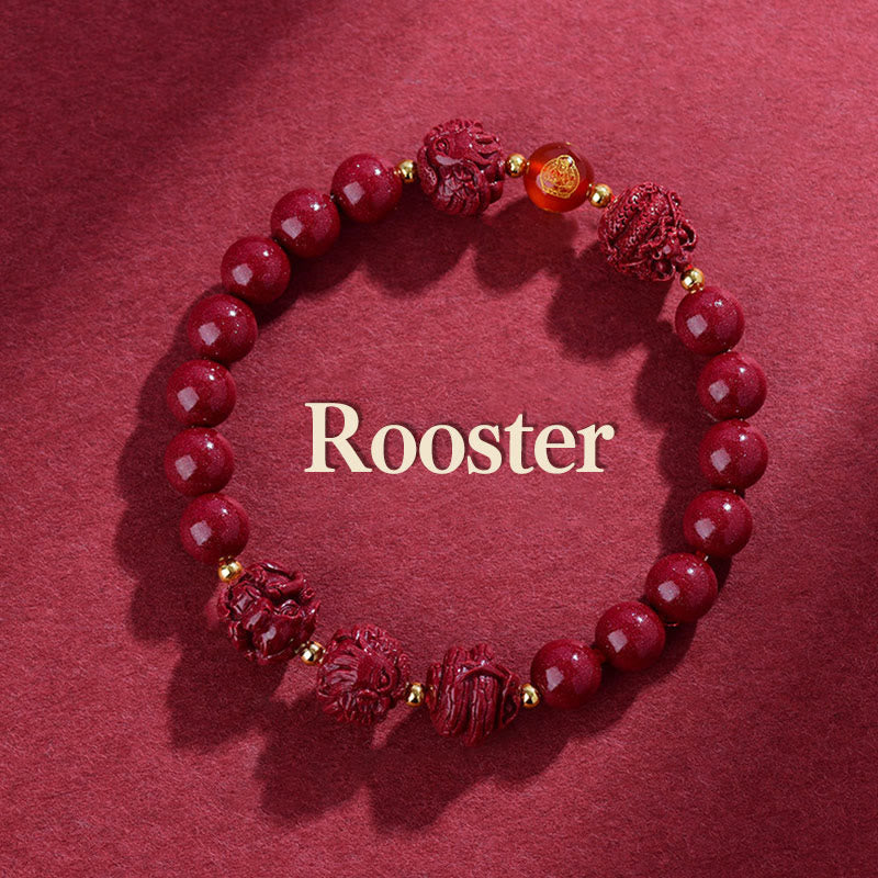 Wear FengShui Chinese Zodiac Cinnabar Keep Away Evil Spirits Blessing Bracelet