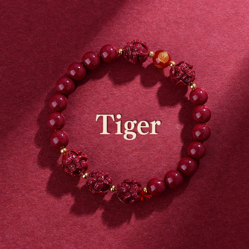 Wear FengShui Chinese Zodiac Cinnabar Keep Away Evil Spirits Blessing Bracelet