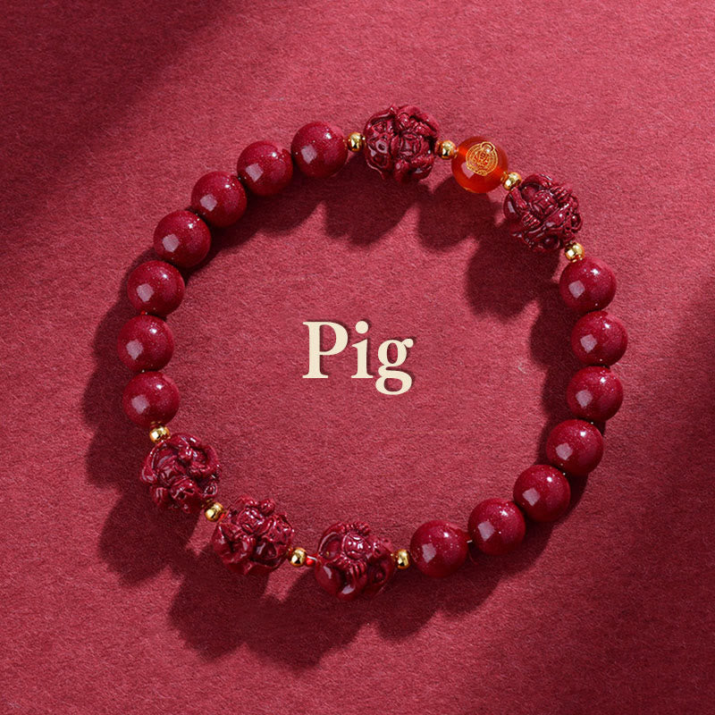Wear FengShui Chinese Zodiac Cinnabar Keep Away Evil Spirits Blessing Bracelet