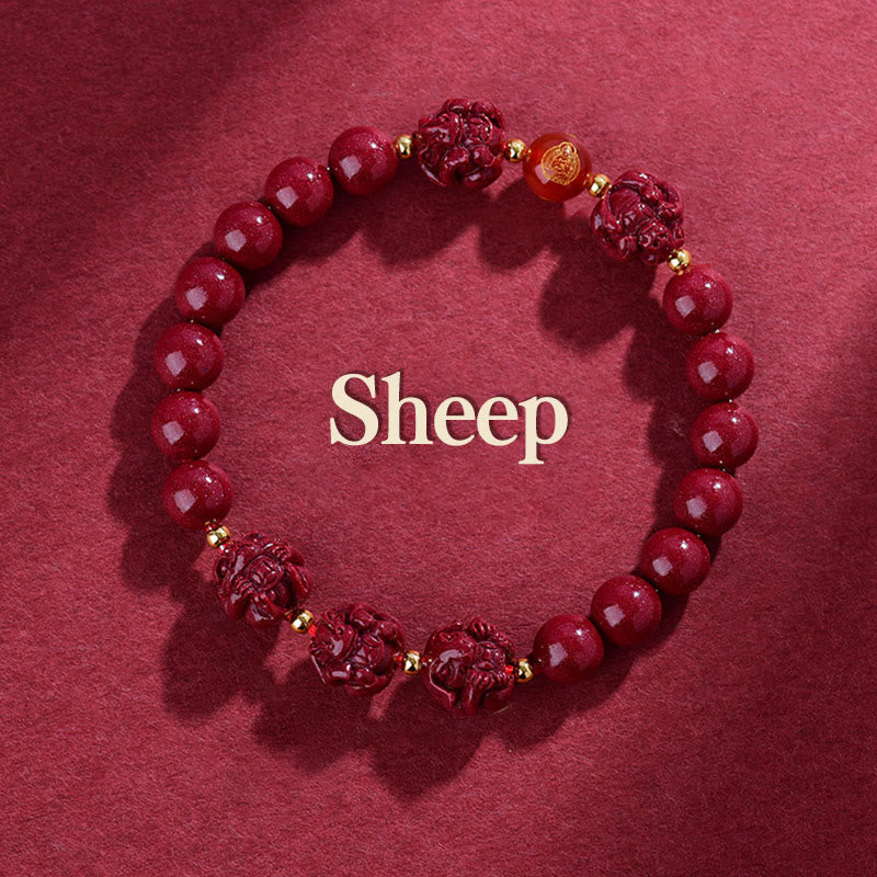 Wear FengShui Chinese Zodiac Cinnabar Keep Away Evil Spirits Blessing Bracelet