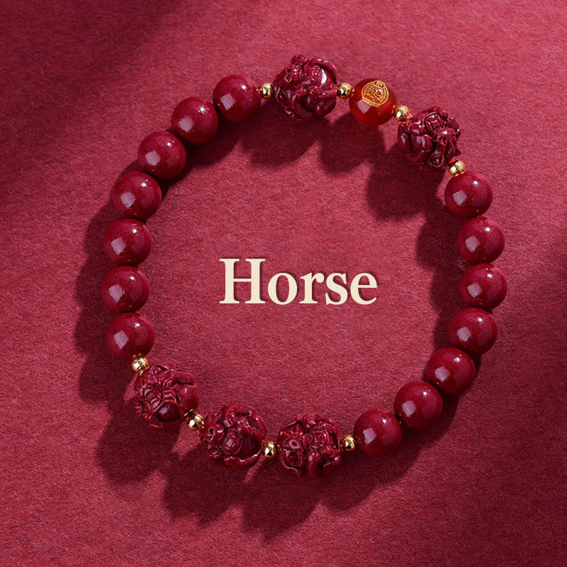 Wear FengShui Chinese Zodiac Cinnabar Keep Away Evil Spirits Blessing Bracelet