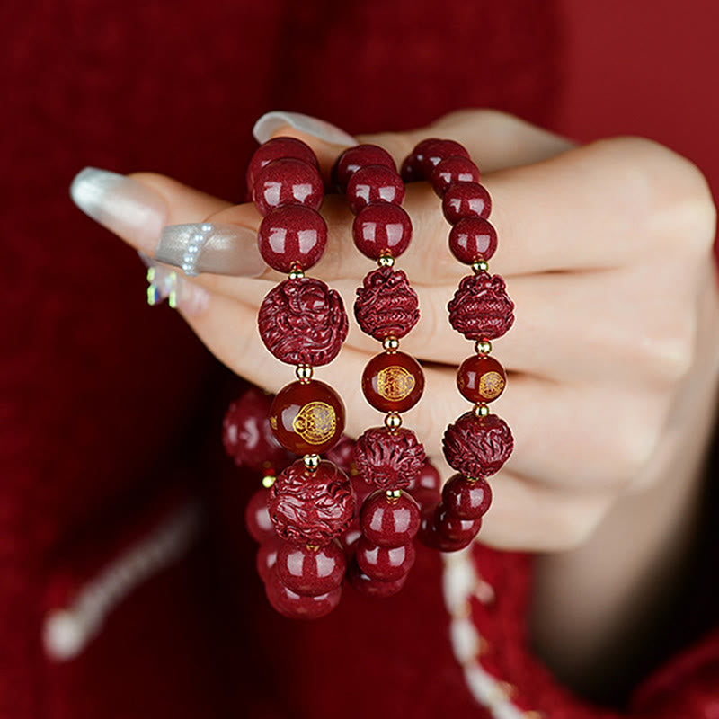 Wear FengShui Chinese Zodiac Cinnabar Keep Away Evil Spirits Blessing Bracelet