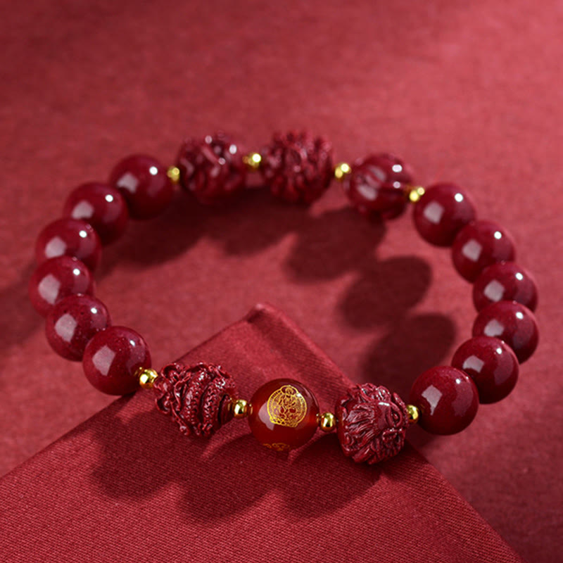 Wear FengShui Chinese Zodiac Cinnabar Keep Away Evil Spirits Blessing Bracelet