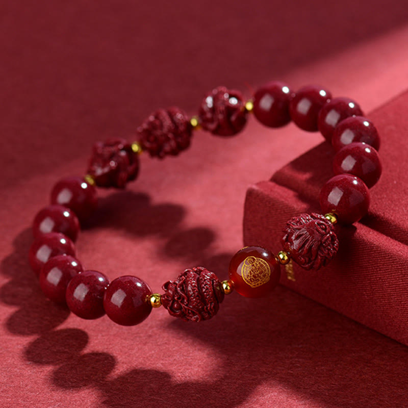 Wear FengShui Chinese Zodiac Cinnabar Keep Away Evil Spirits Blessing Bracelet