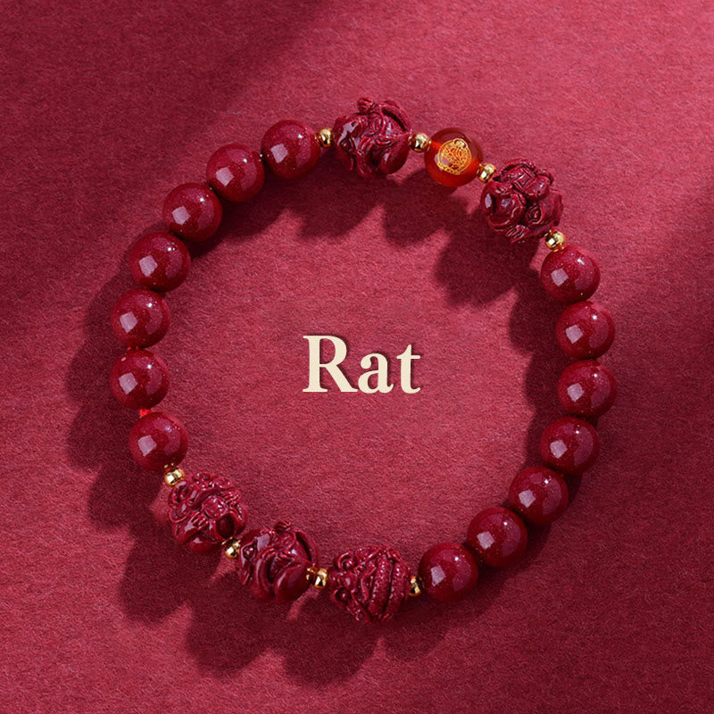 Wear FengShui Chinese Zodiac Cinnabar Keep Away Evil Spirits Blessing Bracelet