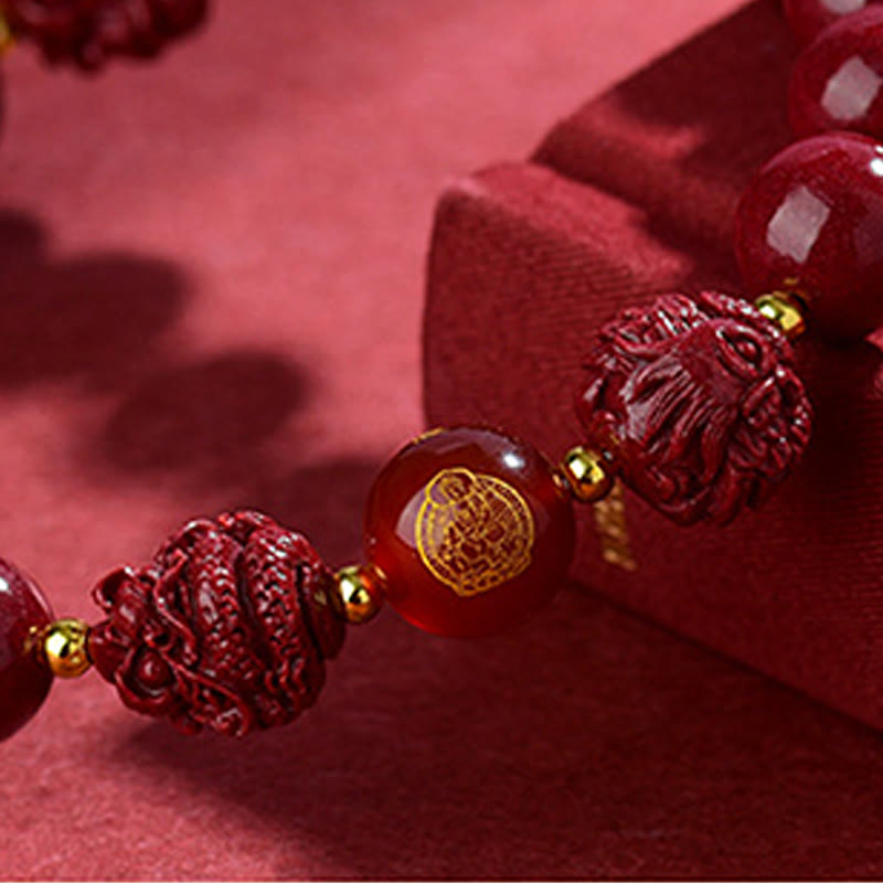 Wear FengShui Chinese Zodiac Cinnabar Keep Away Evil Spirits Blessing Bracelet