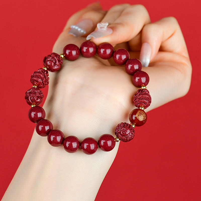 Wear FengShui Chinese Zodiac Cinnabar Keep Away Evil Spirits Blessing Bracelet