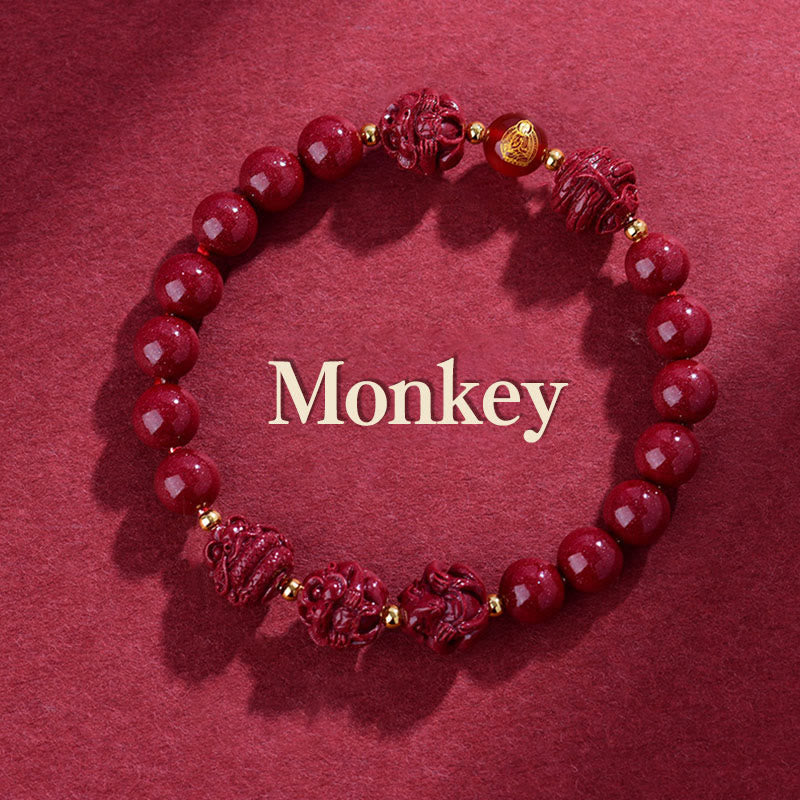 Wear FengShui Chinese Zodiac Cinnabar Keep Away Evil Spirits Blessing Bracelet